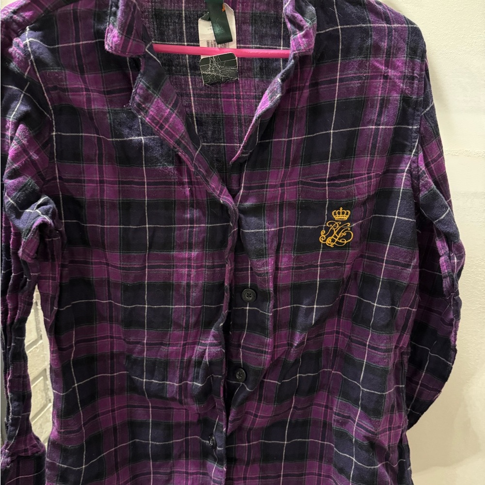 Purple Plaid Women's Sleep Shirt - Picture 3 of 3